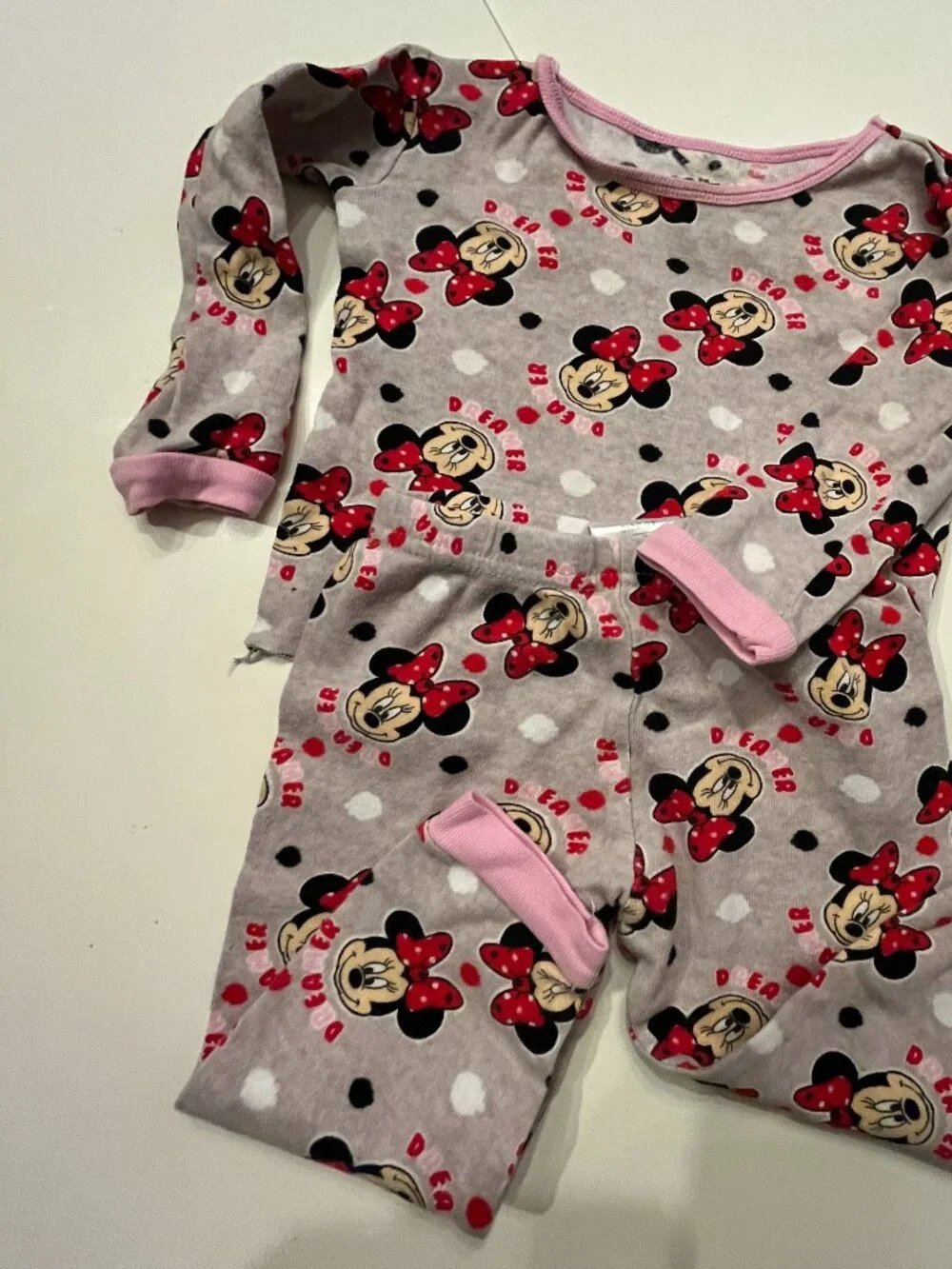 Disney Minnie Mouse 2 Pc Pajama Set Girls Size 2T  100% Cotton